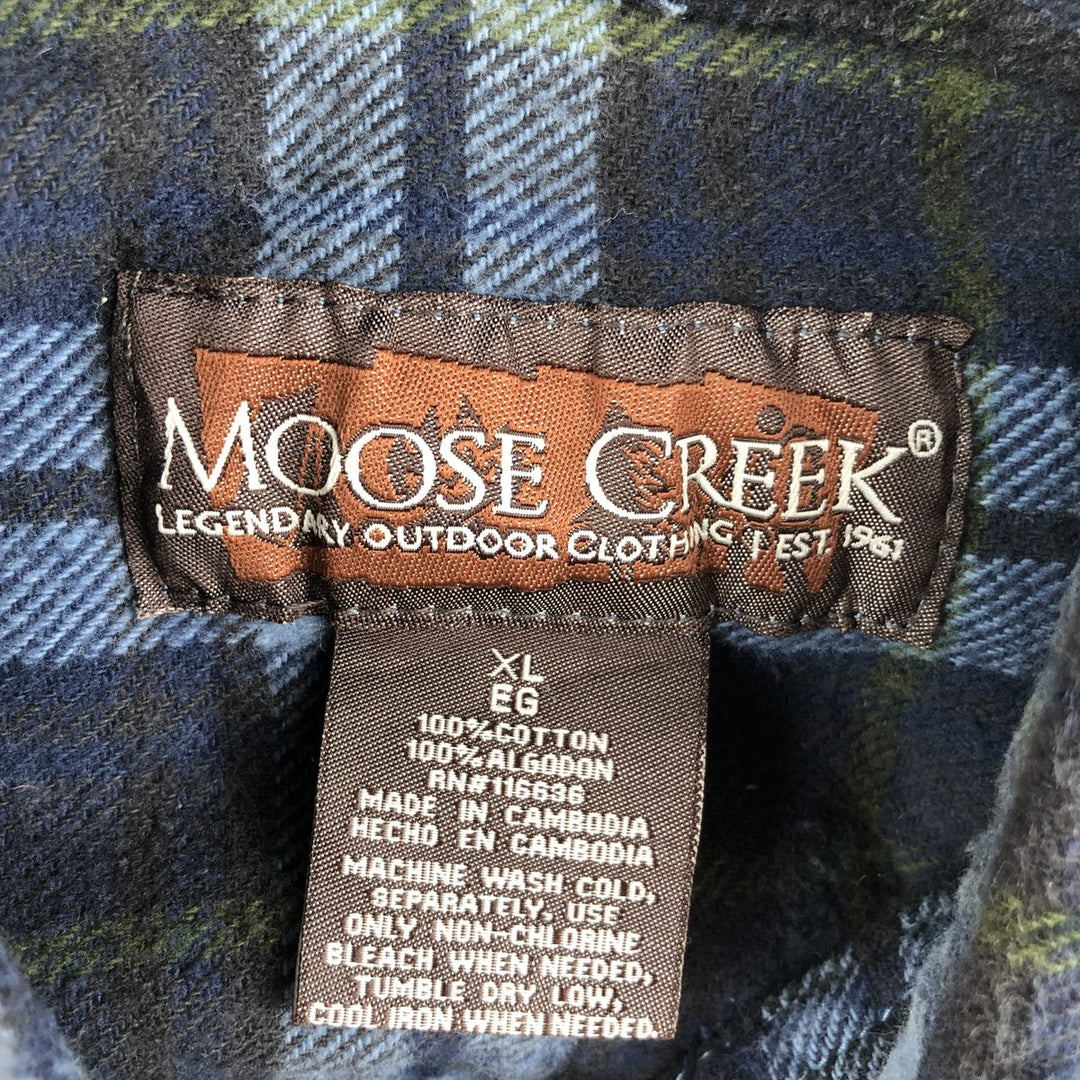 Moose Creek Long-Sleeve Heavy Flannel Check Shirt, Men's Size XL (approx.) cotton blue type Vintage Second Hand