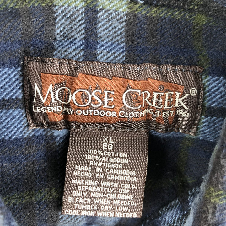 Moose Creek Long-Sleeve Heavy Flannel Check Shirt, Men's Size XL (approx.) cotton blue type Vintage Second Hand