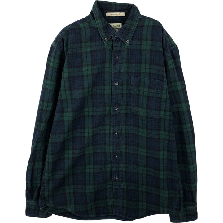 L.L.Bean SLIGHTLY FITTED Blackwatch Check Long Sleeve Button-Down Flannel Check Shirt (Men's Size M) cotton navy blue type Vintage Second Hand
