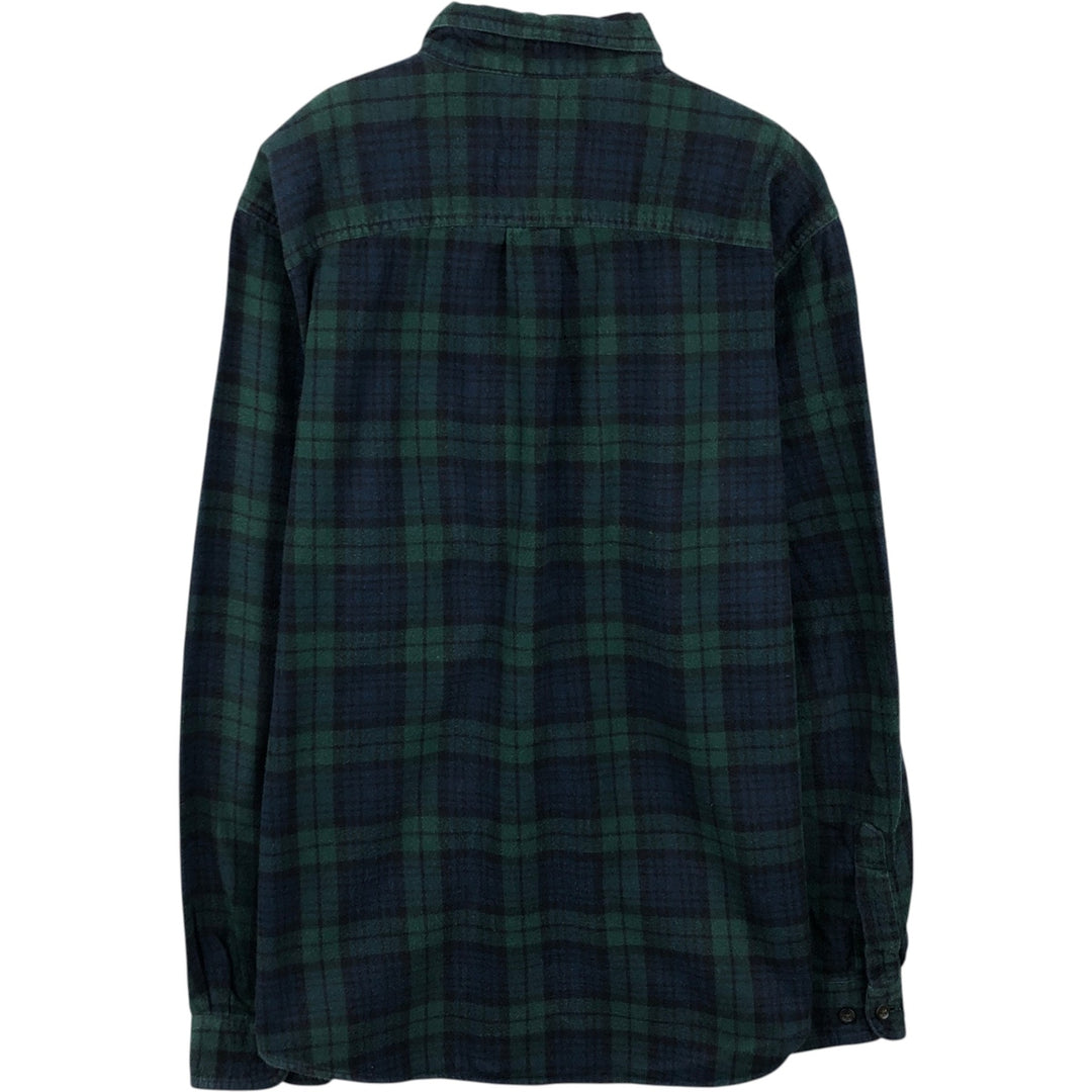 L.L.Bean SLIGHTLY FITTED Blackwatch Check Long Sleeve Button-Down Flannel Check Shirt (Men's Size M) cotton navy blue type Vintage Second Hand