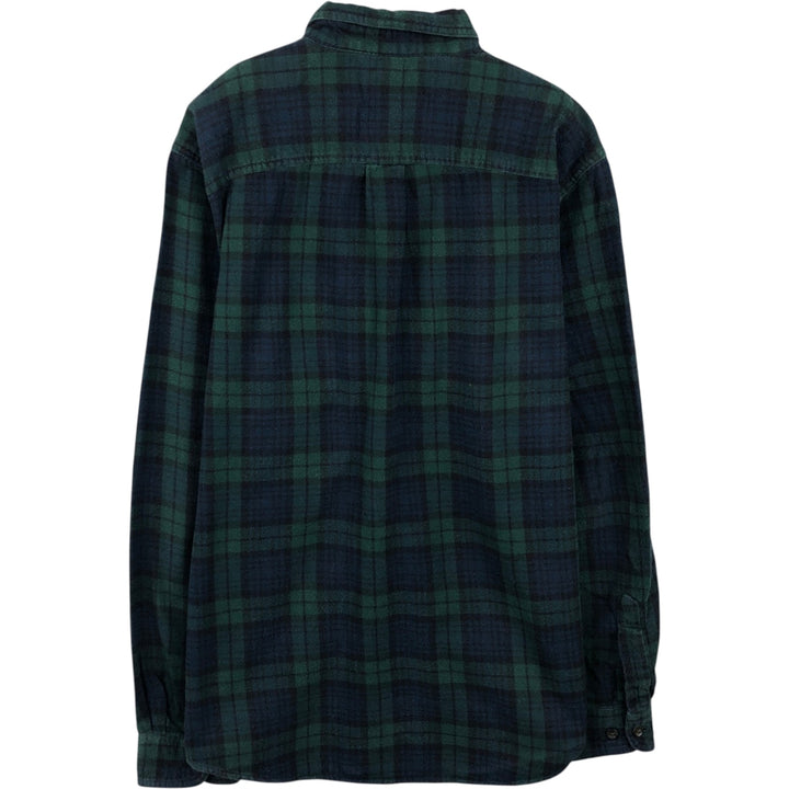 L.L.Bean SLIGHTLY FITTED Blackwatch Check Long Sleeve Button-Down Flannel Check Shirt (Men's Size M) cotton navy blue type Vintage Second Hand