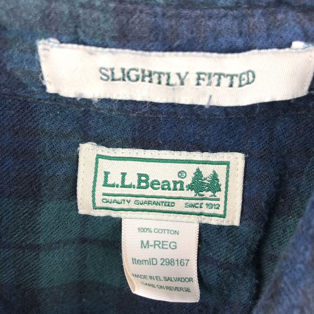 L.L.Bean SLIGHTLY FITTED Blackwatch Check Long Sleeve Button-Down Flannel Check Shirt (Men's Size M) cotton navy blue type Vintage Second Hand
