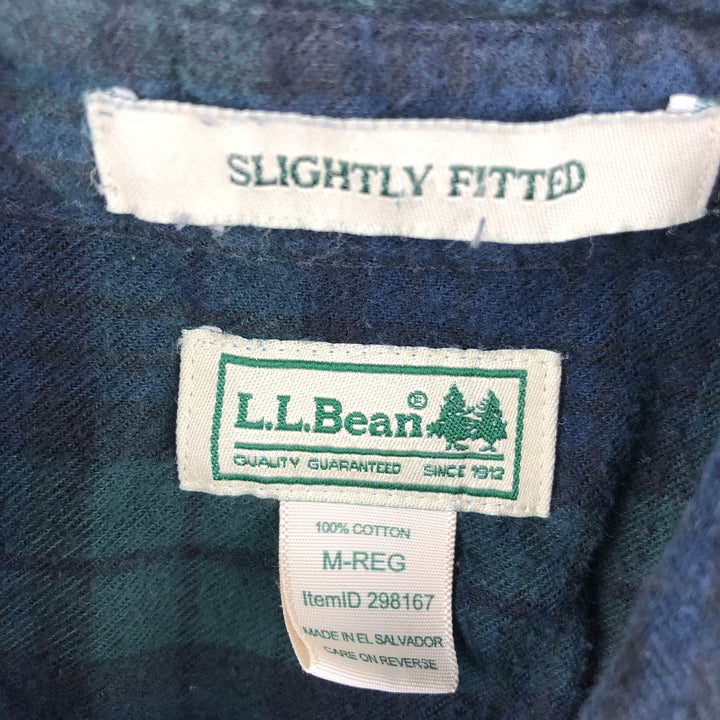 L.L.Bean SLIGHTLY FITTED Blackwatch Check Long Sleeve Button-Down Flannel Check Shirt (Men's Size M) cotton navy blue type Vintage Second Hand