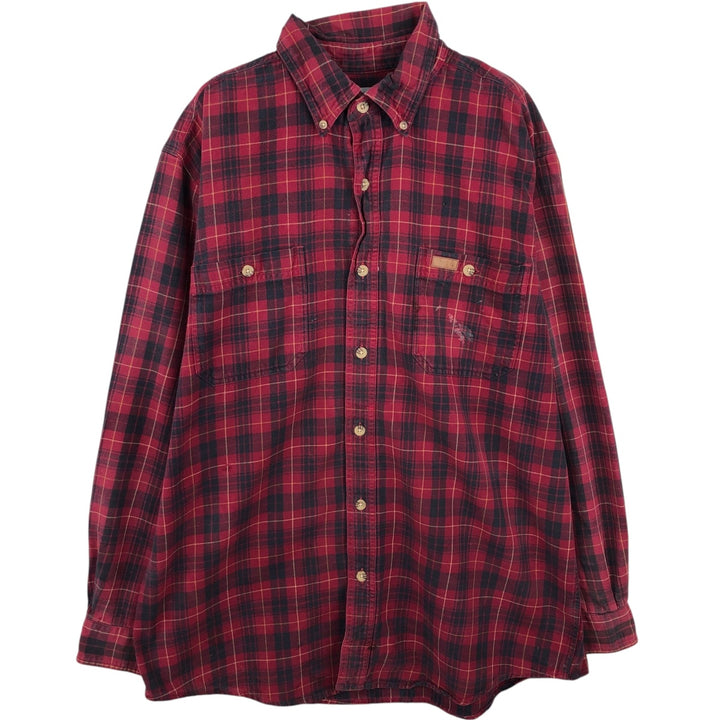 Carhartt long-sleeved button-down flannel check shirt, men's size L cotton red type Vintage Second Hand