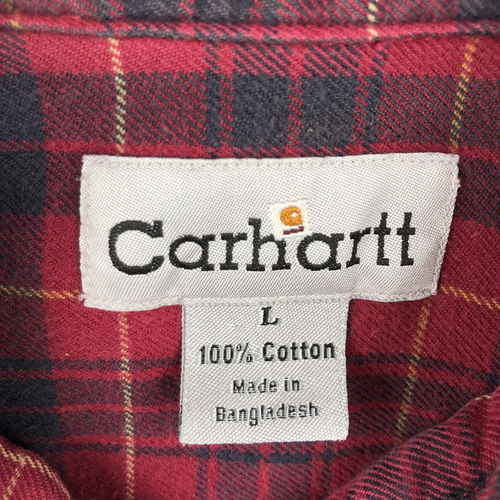 Carhartt long-sleeved button-down flannel check shirt, men's size L cotton red type Vintage Second Hand