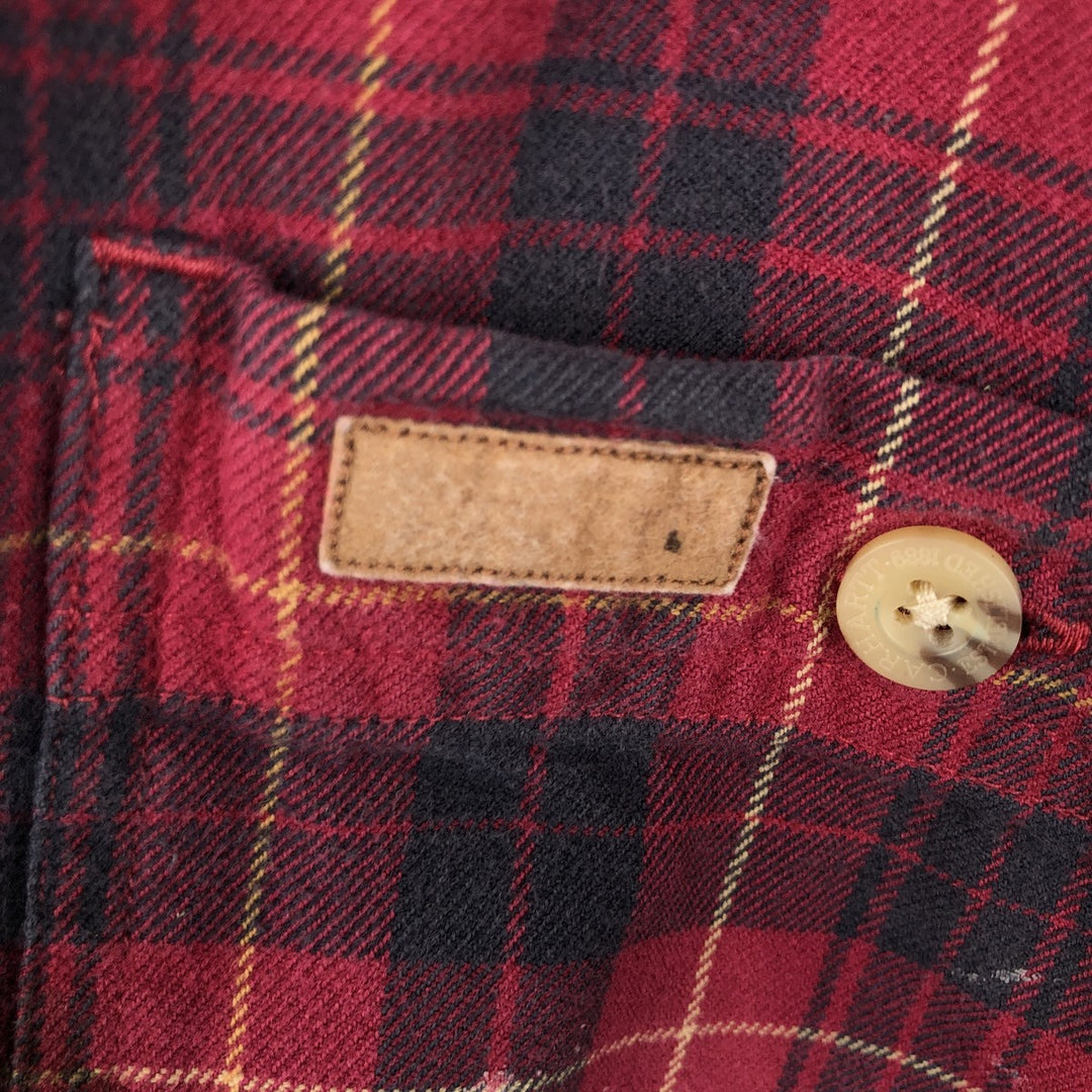 Carhartt long-sleeved button-down flannel check shirt, men's size L cotton red type Vintage Second Hand