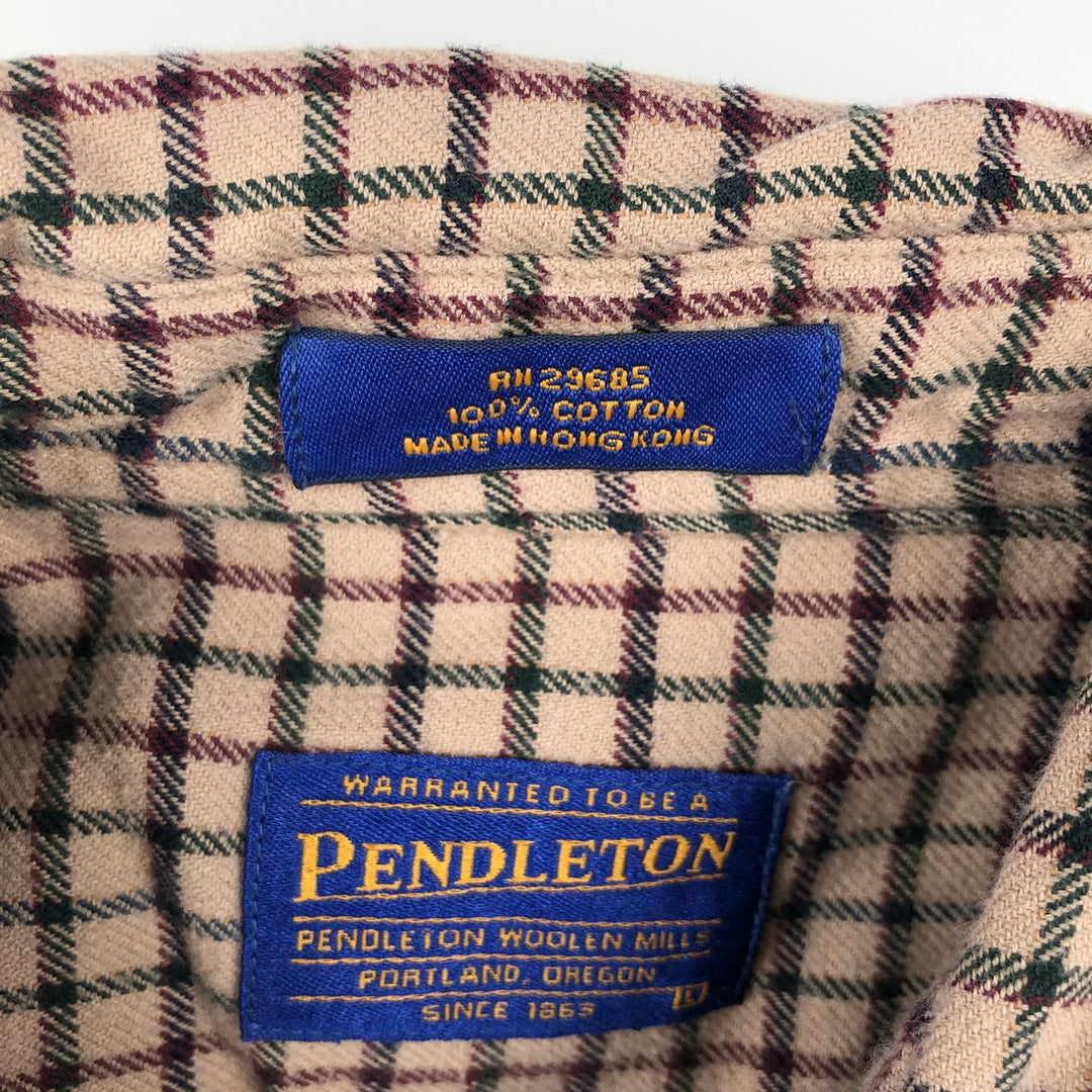 Pendleton PENDLETON Long-Sleeve Button-Down Light Flannel Check Shirt, Men's Size L (approx.) cotton Beige type Vintage Second Hand