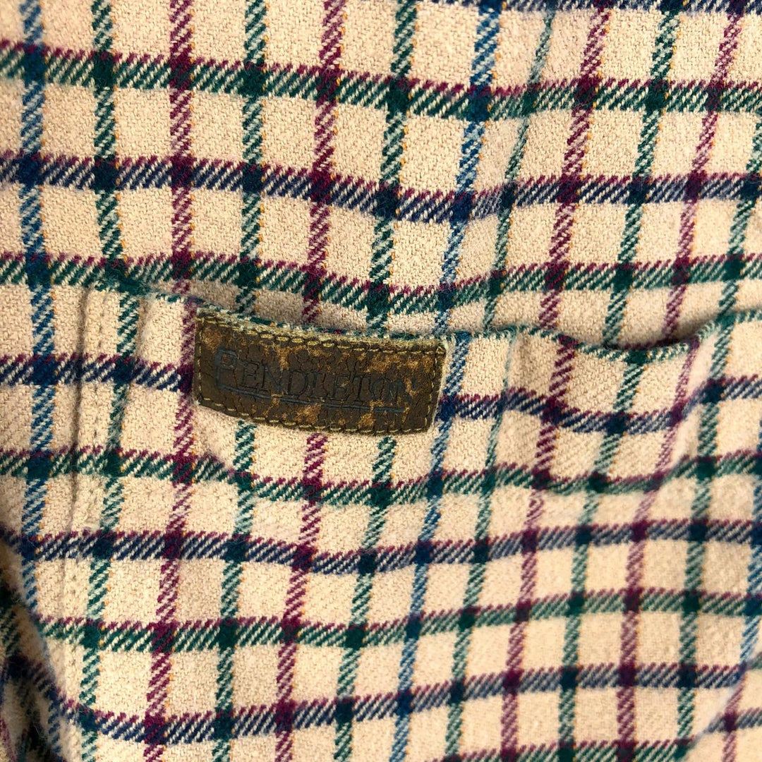 Pendleton PENDLETON Long-Sleeve Button-Down Light Flannel Check Shirt, Men's Size L (approx.) cotton Beige type Vintage Second Hand