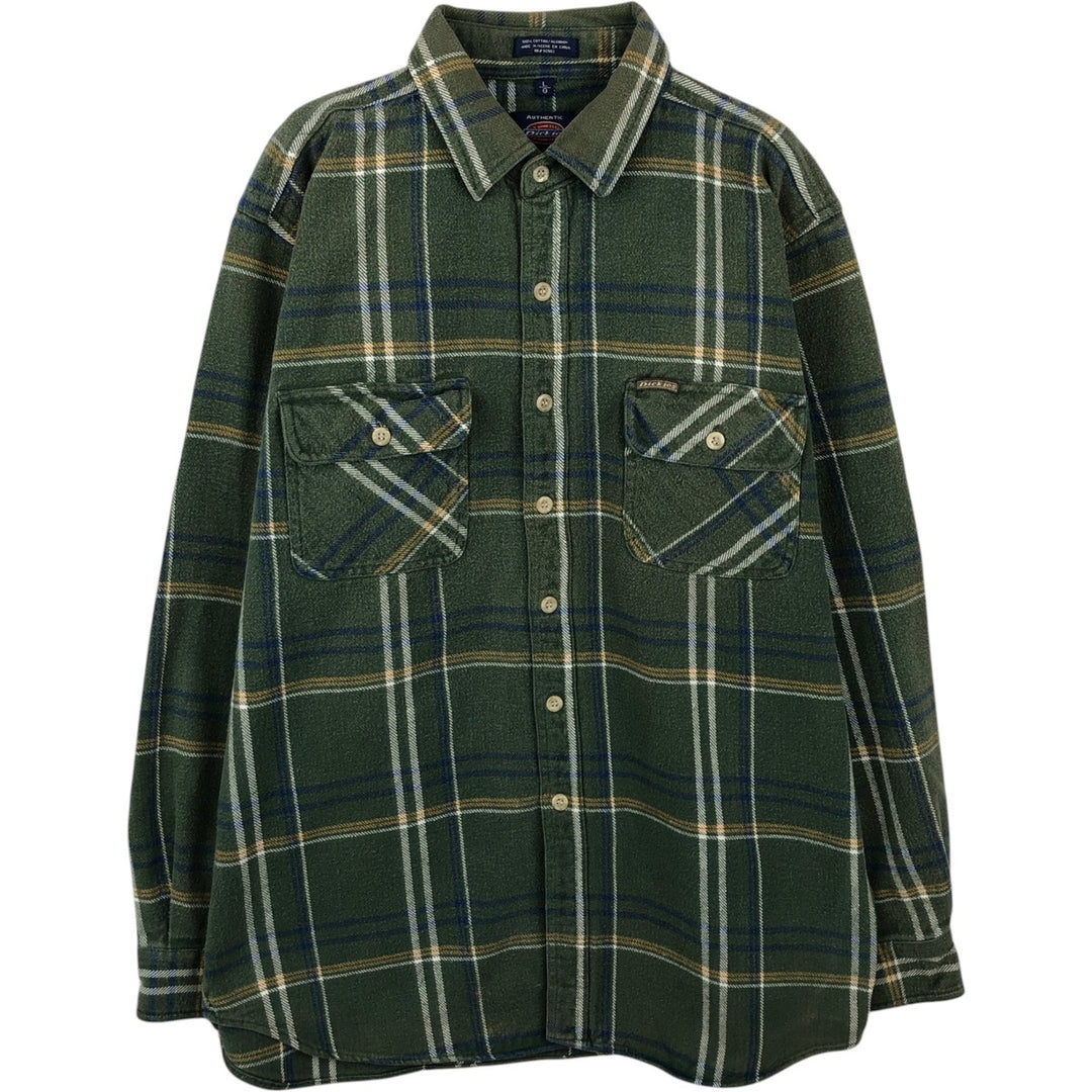 Dickies Long Sleeve Flannel Check Shirt, Men's Size L cotton Khaki type Vintage Second Hand