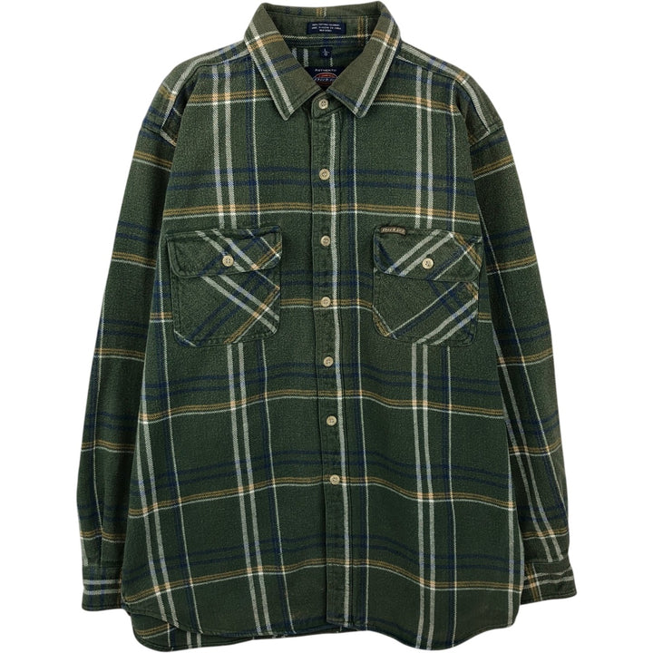 Dickies Long Sleeve Flannel Check Shirt, Men's Size L cotton Khaki type Vintage Second Hand