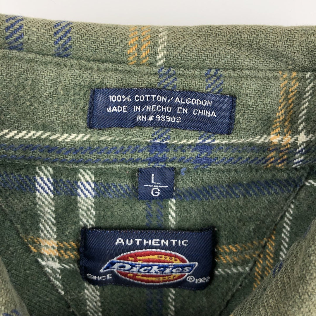 Dickies Long Sleeve Flannel Check Shirt, Men's Size L cotton Khaki type Vintage Second Hand