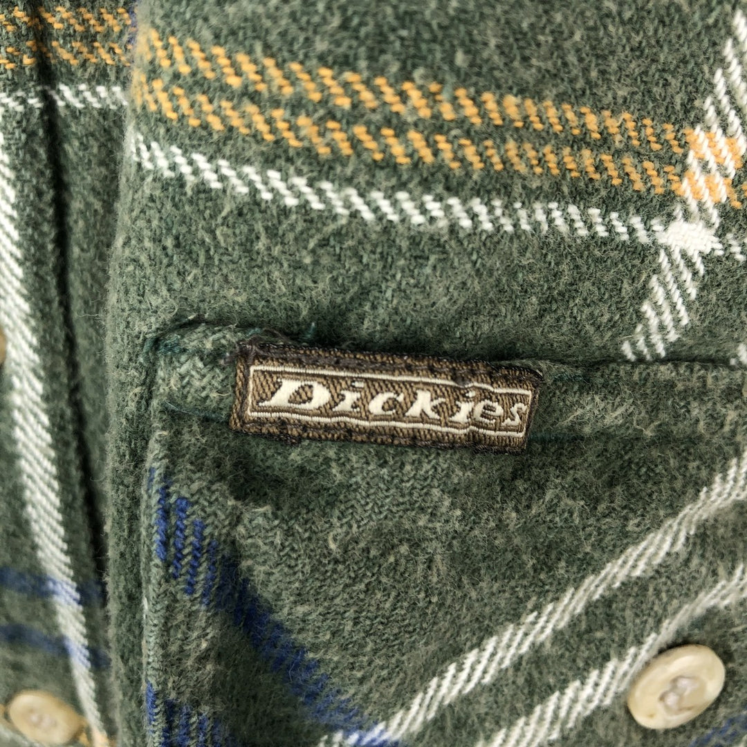 Dickies Long Sleeve Flannel Check Shirt, Men's Size L cotton Khaki type Vintage Second Hand