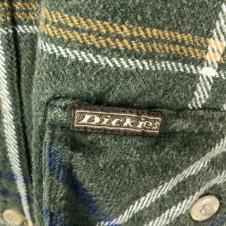 Dickies Long Sleeve Flannel Check Shirt, Men's Size L cotton Khaki type Vintage Second Hand
