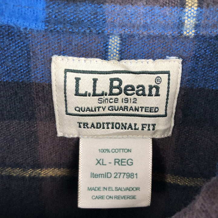 90s-00'S L.L.Bean Traditional Fit Long-Sleeve Flannel Check Shirt, Men's Size XL (Equivalent), Vintage cotton blue type Vintage Second Hand