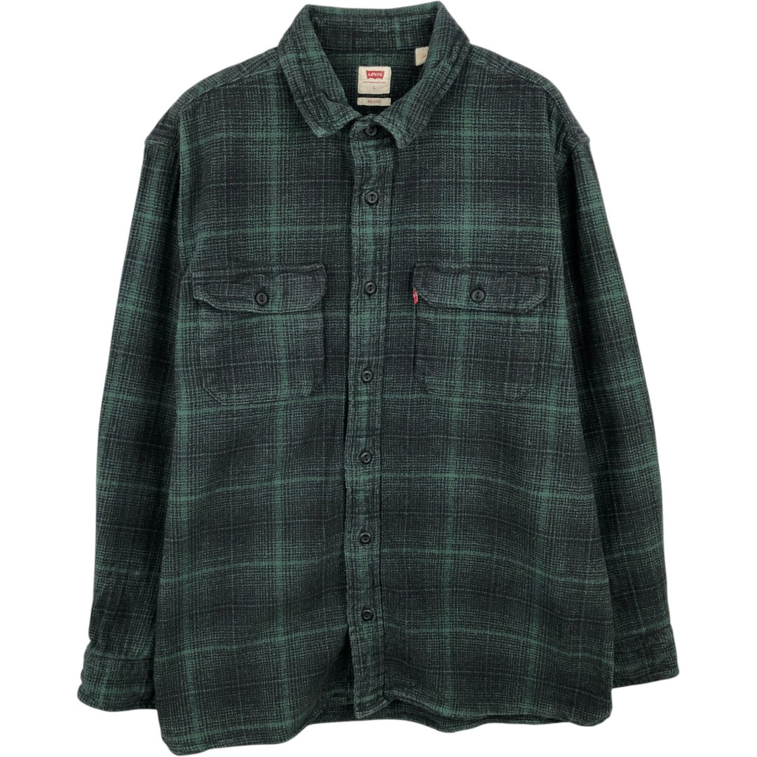 Levi's RELAXED Ombre Check Long-Sleeve Flannel Check Shirt, Men's Size L (approx.) cotton green type Vintage Second Hand