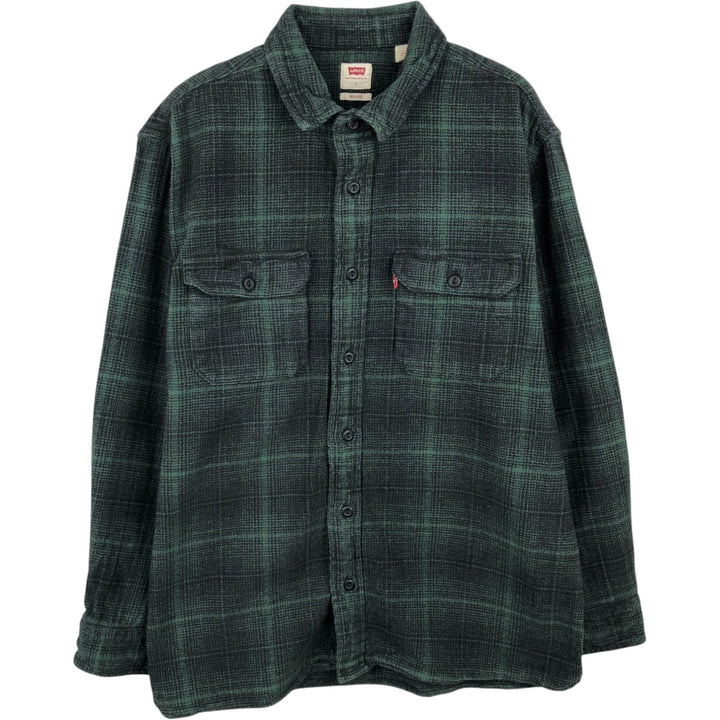 Levi's RELAXED Ombre Check Long-Sleeve Flannel Check Shirt, Men's Size L (approx.) cotton green type Vintage Second Hand