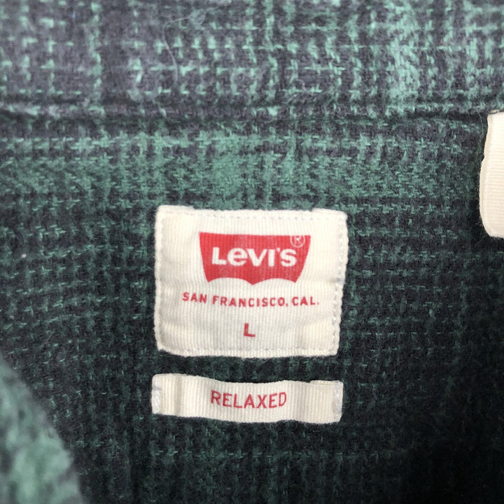 Levi's RELAXED Ombre Check Long-Sleeve Flannel Check Shirt, Men's Size L (approx.) cotton green type Vintage Second Hand