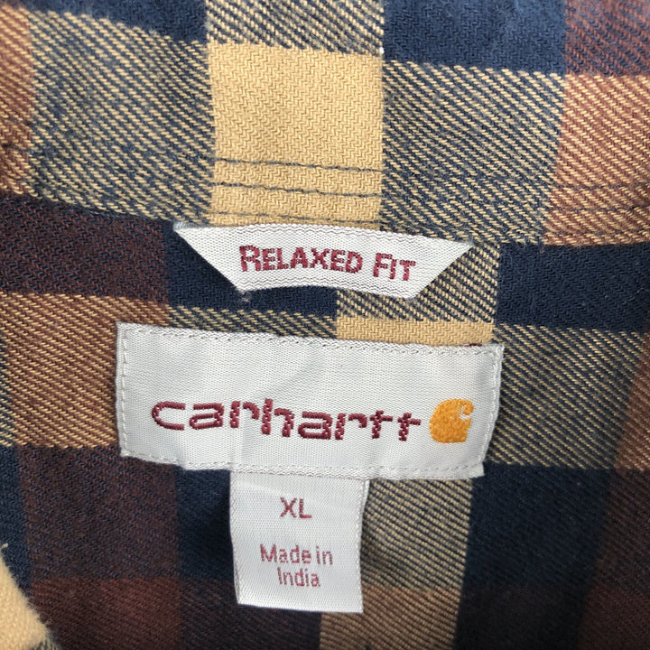 Carhartt Relaxed Fit Long Sleeve Button-Down Light Flannel Check Shirt, Men's Size XL cotton navy blue type Vintage Second Hand