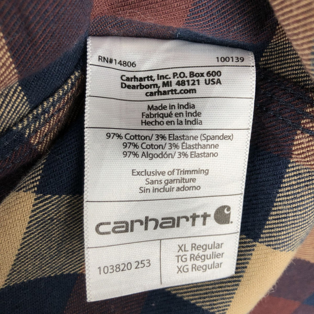 Carhartt Relaxed Fit Long Sleeve Button-Down Light Flannel Check Shirt, Men's Size XL cotton navy blue type Vintage Second Hand