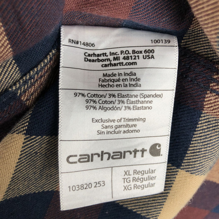 Carhartt Relaxed Fit Long Sleeve Button-Down Light Flannel Check Shirt, Men's Size XL cotton navy blue type Vintage Second Hand