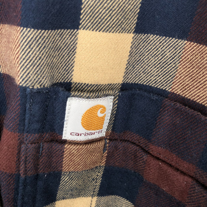 Carhartt Relaxed Fit Long Sleeve Button-Down Light Flannel Check Shirt, Men's Size XL cotton navy blue type Vintage Second Hand