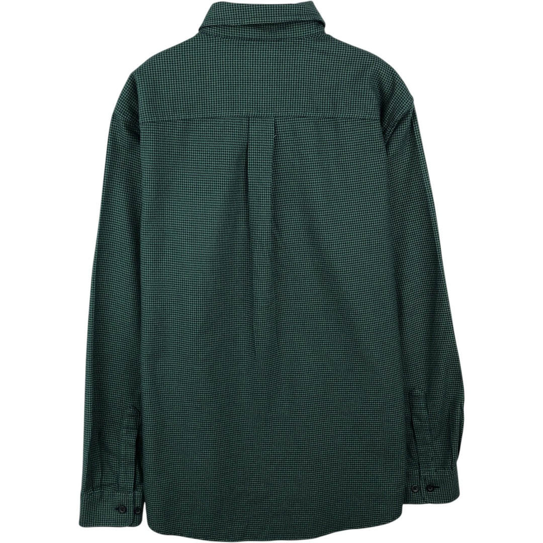 90s-00'S L.L.Bean Traditional Fit Houndstooth Pattern Long-Sleeve Button-Down Light Flannel Shirt, Men's Size M (Equivalent), Vintage cotton green type Vintage Second Hand