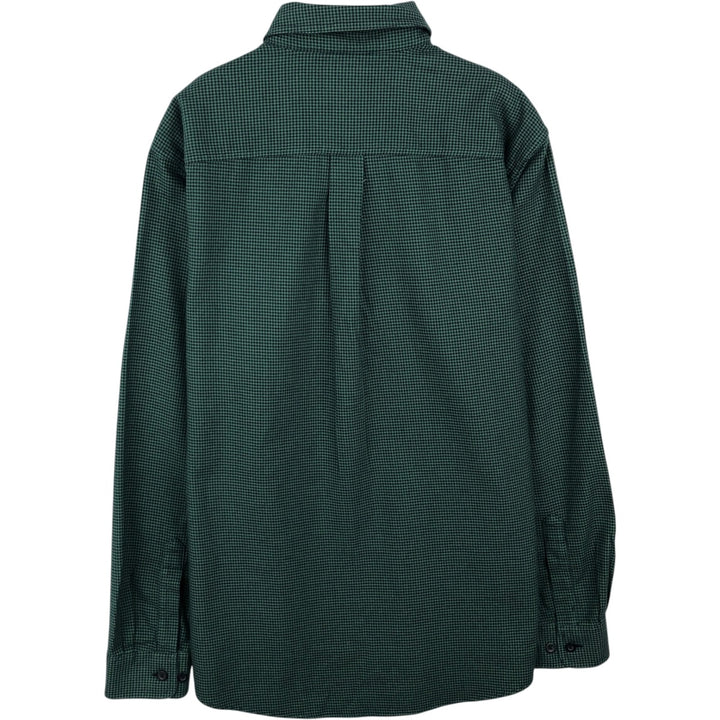 90s-00'S L.L.Bean Traditional Fit Houndstooth Pattern Long-Sleeve Button-Down Light Flannel Shirt, Men's Size M (Equivalent), Vintage cotton green type Vintage Second Hand