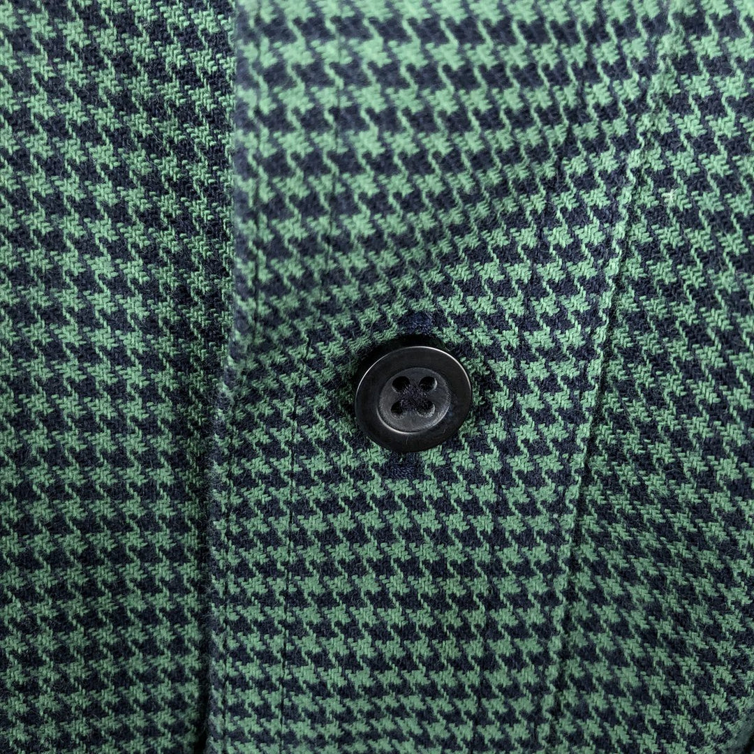 90s-00'S L.L.Bean Traditional Fit Houndstooth Pattern Long-Sleeve Button-Down Light Flannel Shirt, Men's Size M (Equivalent), Vintage cotton green type Vintage Second Hand