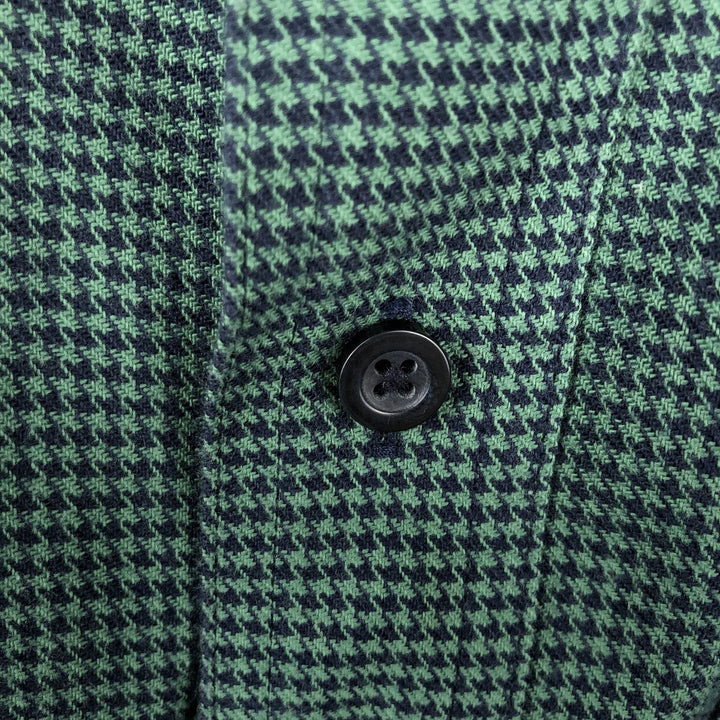 90s-00'S L.L.Bean Traditional Fit Houndstooth Pattern Long-Sleeve Button-Down Light Flannel Shirt, Men's Size M (Equivalent), Vintage cotton green type Vintage Second Hand