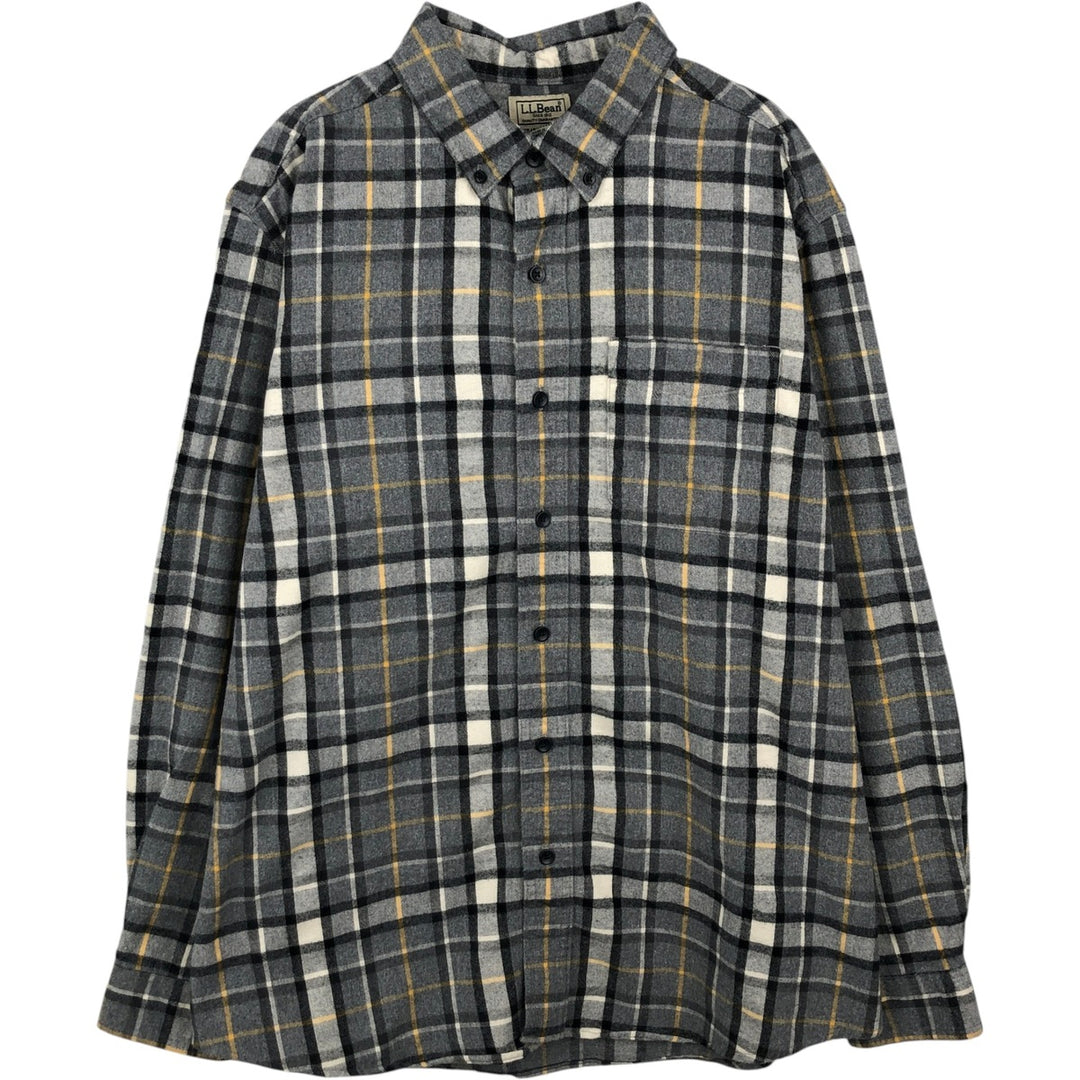 90s-00'S L.L.Bean Traditional Fit Long-Sleeve Button-Down Flannel Check Shirt, Men's Size L (approx.), Vintage cotton gray type Vintage Second Hand