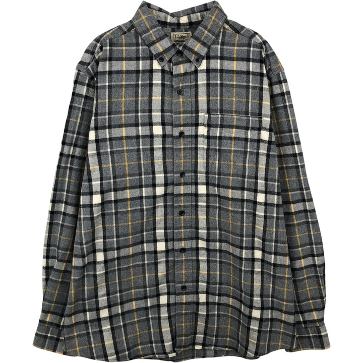 90s-00'S L.L.Bean Traditional Fit Long-Sleeve Button-Down Flannel Check Shirt, Men's Size L (approx.), Vintage cotton gray type Vintage Second Hand