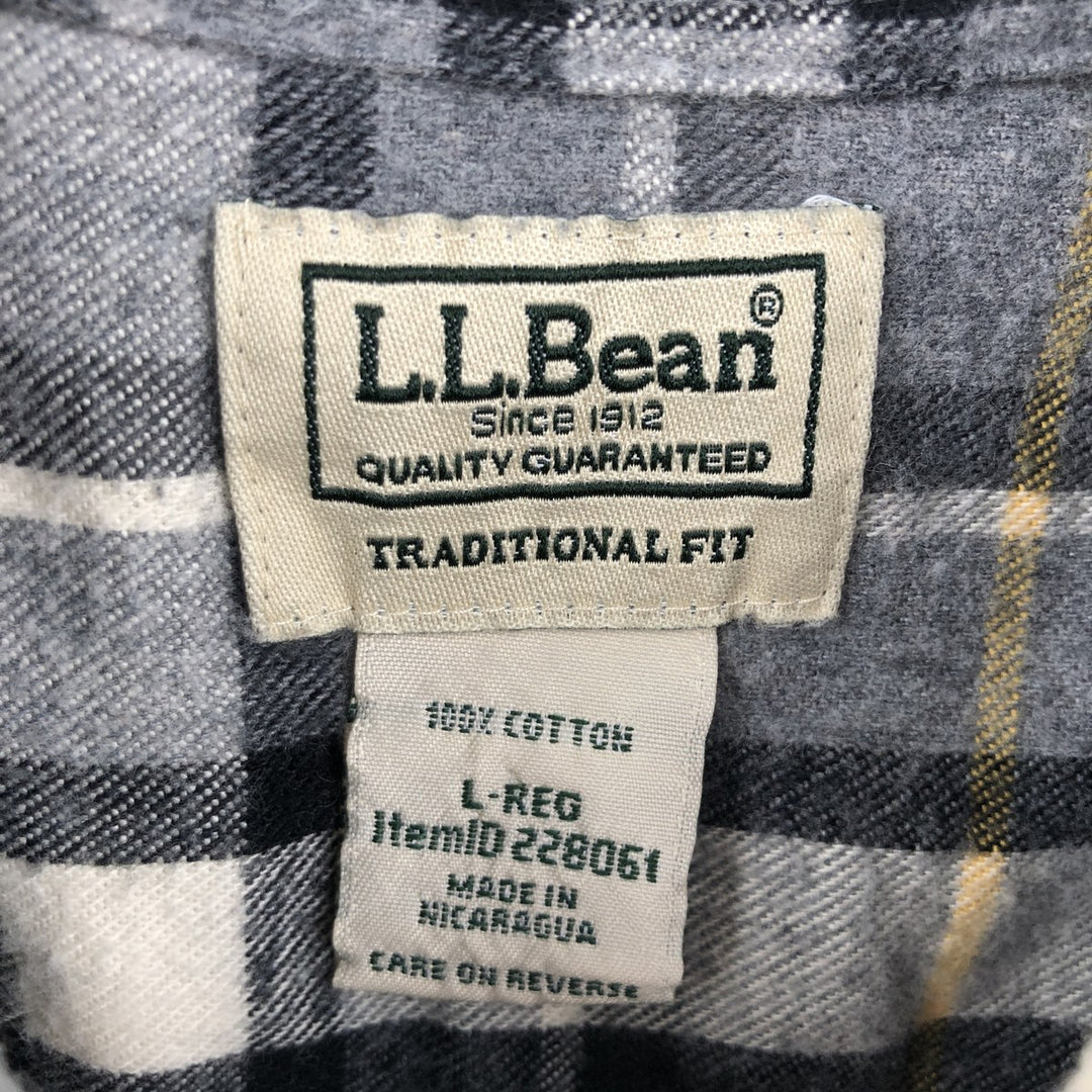 90s-00'S L.L.Bean Traditional Fit Long-Sleeve Button-Down Flannel Check Shirt, Men's Size L (approx.), Vintage cotton gray type Vintage Second Hand