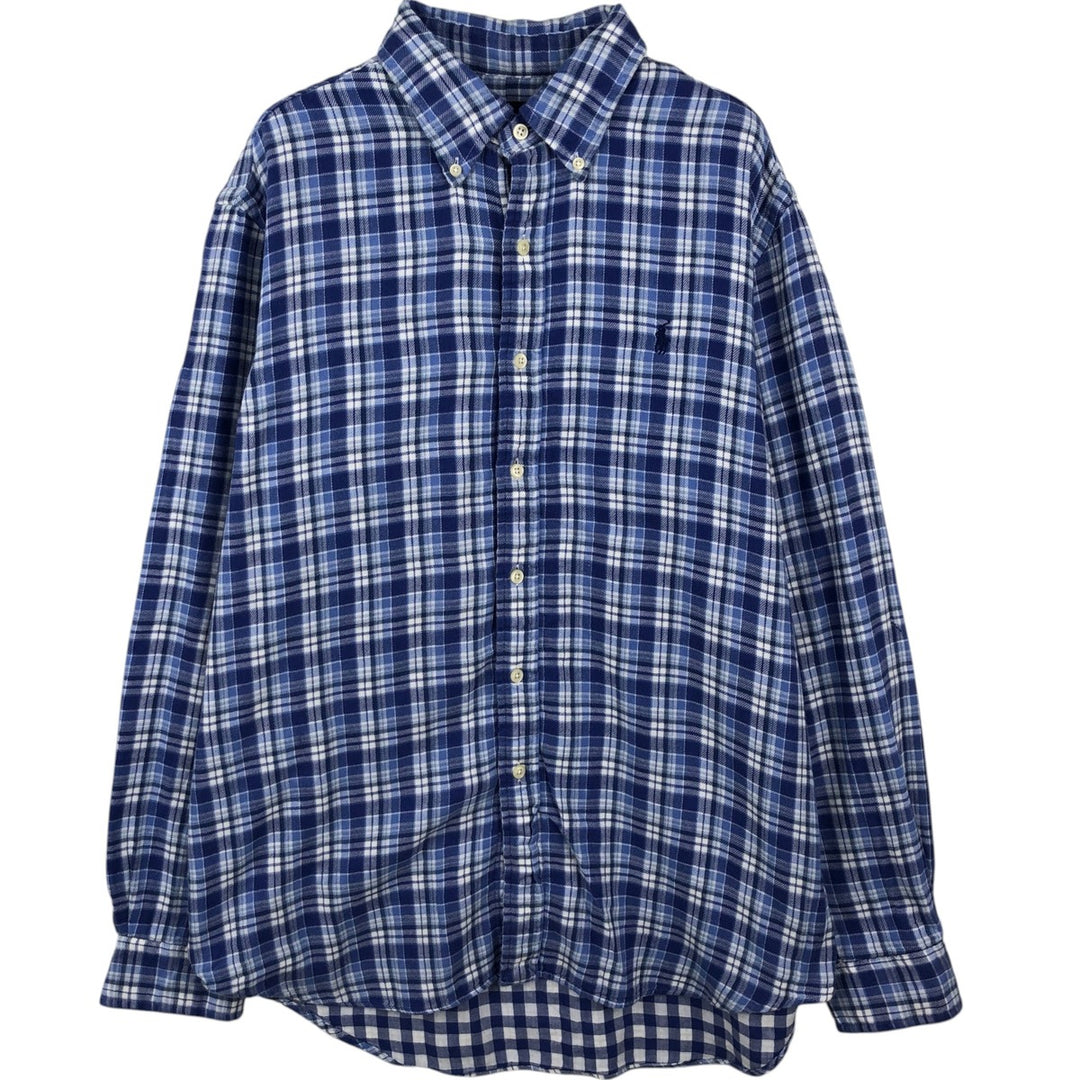 Ralph Lauren long-sleeved button-down light flannel check shirt, men's size L cotton blue type Vintage Second Hand