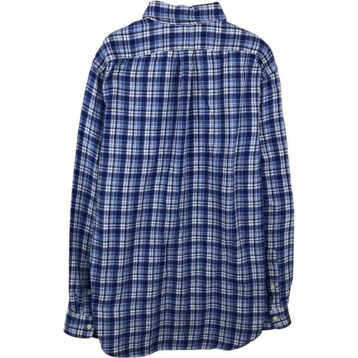 Ralph Lauren long-sleeved button-down light flannel check shirt, men's size L cotton blue type Vintage Second Hand
