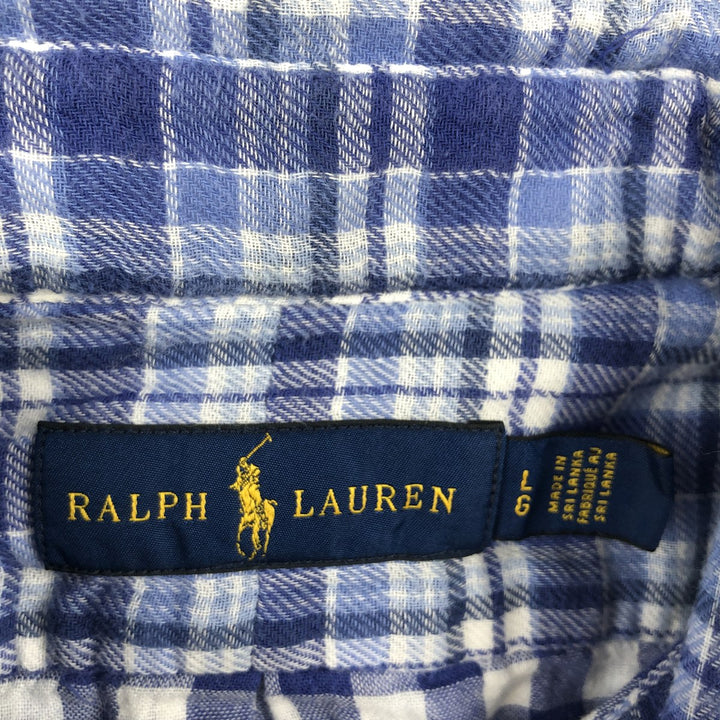 Ralph Lauren long-sleeved button-down light flannel check shirt, men's size L cotton blue type Vintage Second Hand