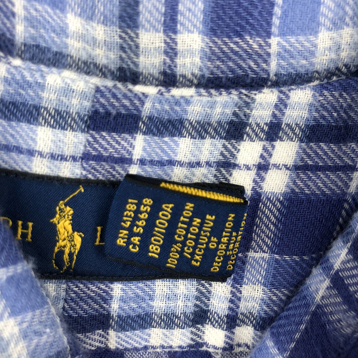 Ralph Lauren long-sleeved button-down light flannel check shirt, men's size L cotton blue type Vintage Second Hand