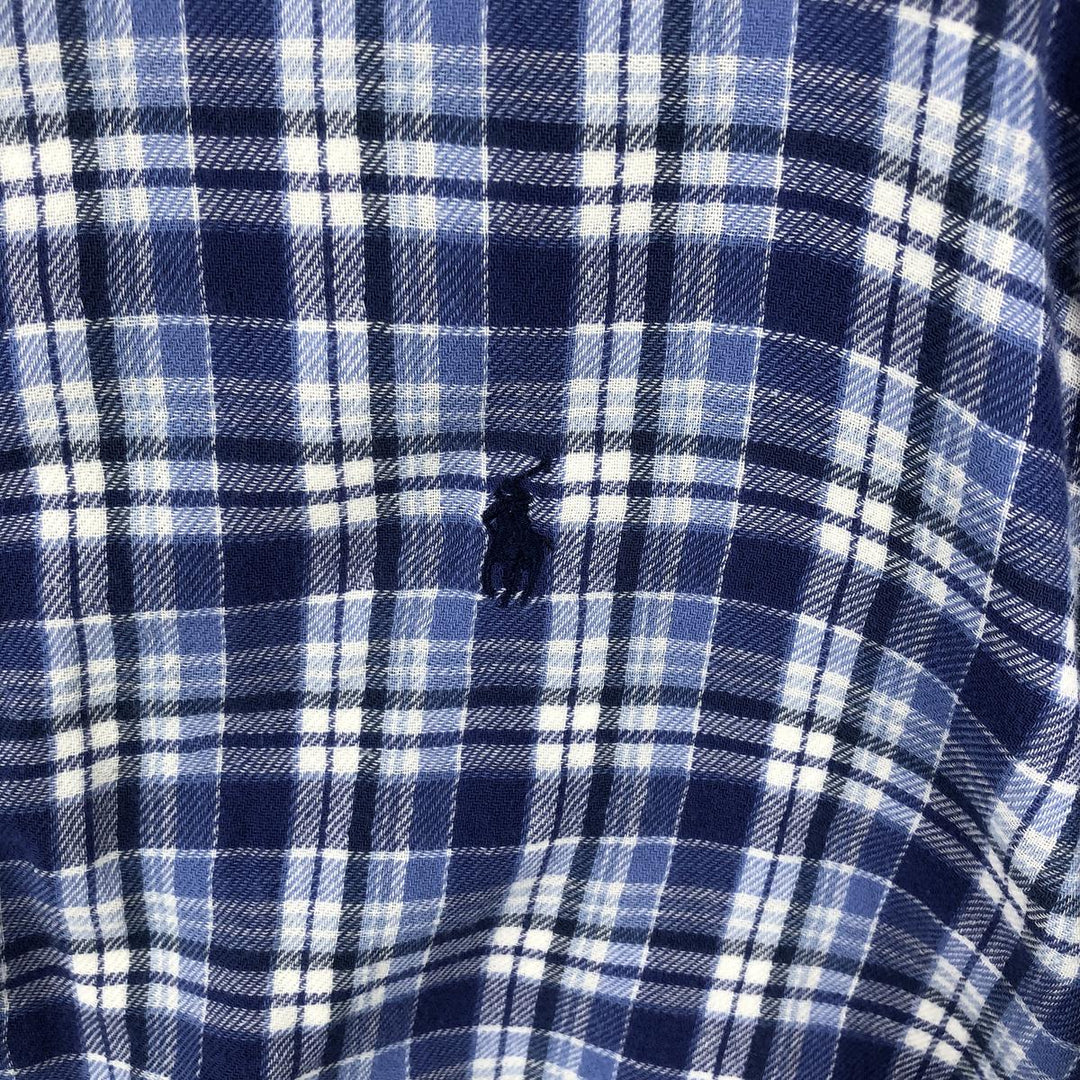 Ralph Lauren long-sleeved button-down light flannel check shirt, men's size L cotton blue type Vintage Second Hand