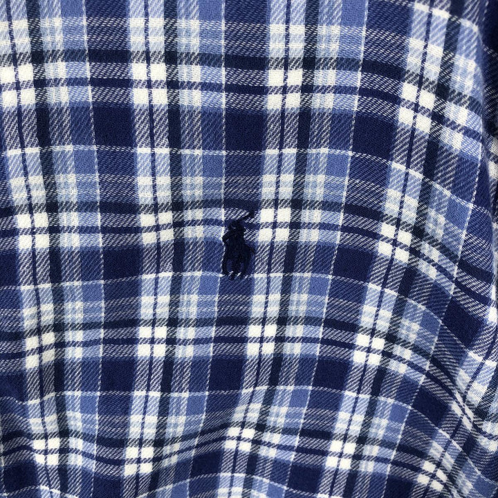 Ralph Lauren long-sleeved button-down light flannel check shirt, men's size L cotton blue type Vintage Second Hand