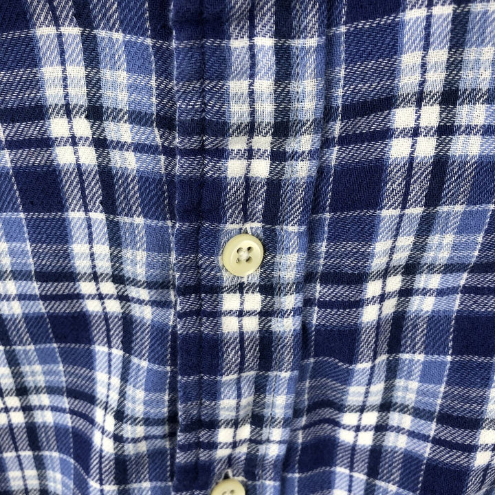 Ralph Lauren long-sleeved button-down light flannel check shirt, men's size L cotton blue type Vintage Second Hand
