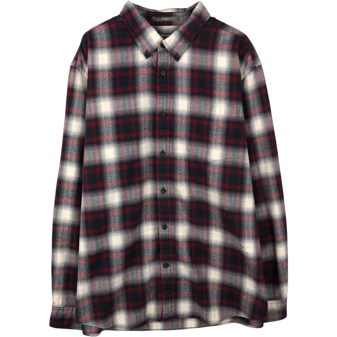 Eddie Bauer Relaxed Fit Ombre Check Long Sleeve Button-Down Light Flannel Check Shirt, Men's Size XL (approx.) cotton red type Vintage Second Hand