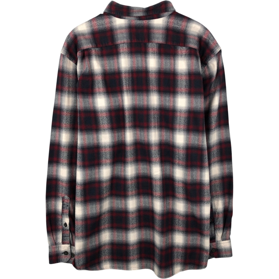 Eddie Bauer Relaxed Fit Ombre Check Long Sleeve Button-Down Light Flannel Check Shirt, Men's Size XL (approx.) cotton red type Vintage Second Hand