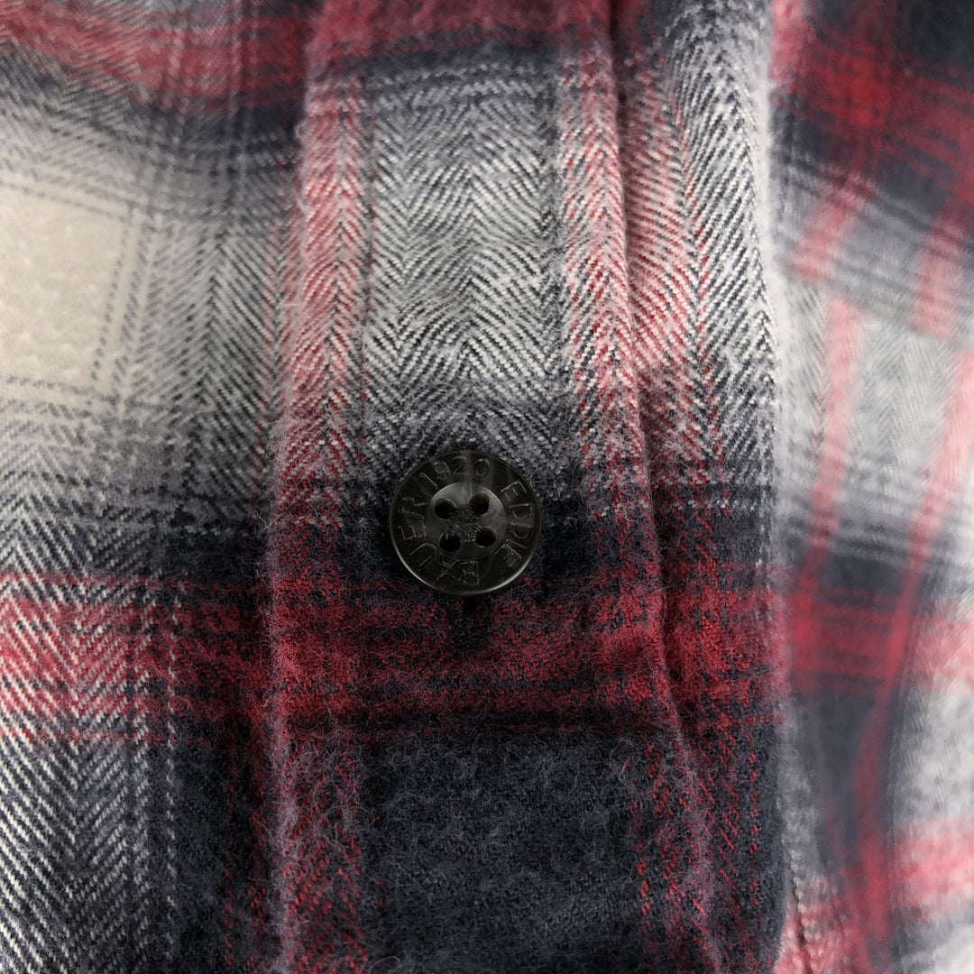 Eddie Bauer Relaxed Fit Ombre Check Long Sleeve Button-Down Light Flannel Check Shirt, Men's Size XL (approx.) cotton red type Vintage Second Hand