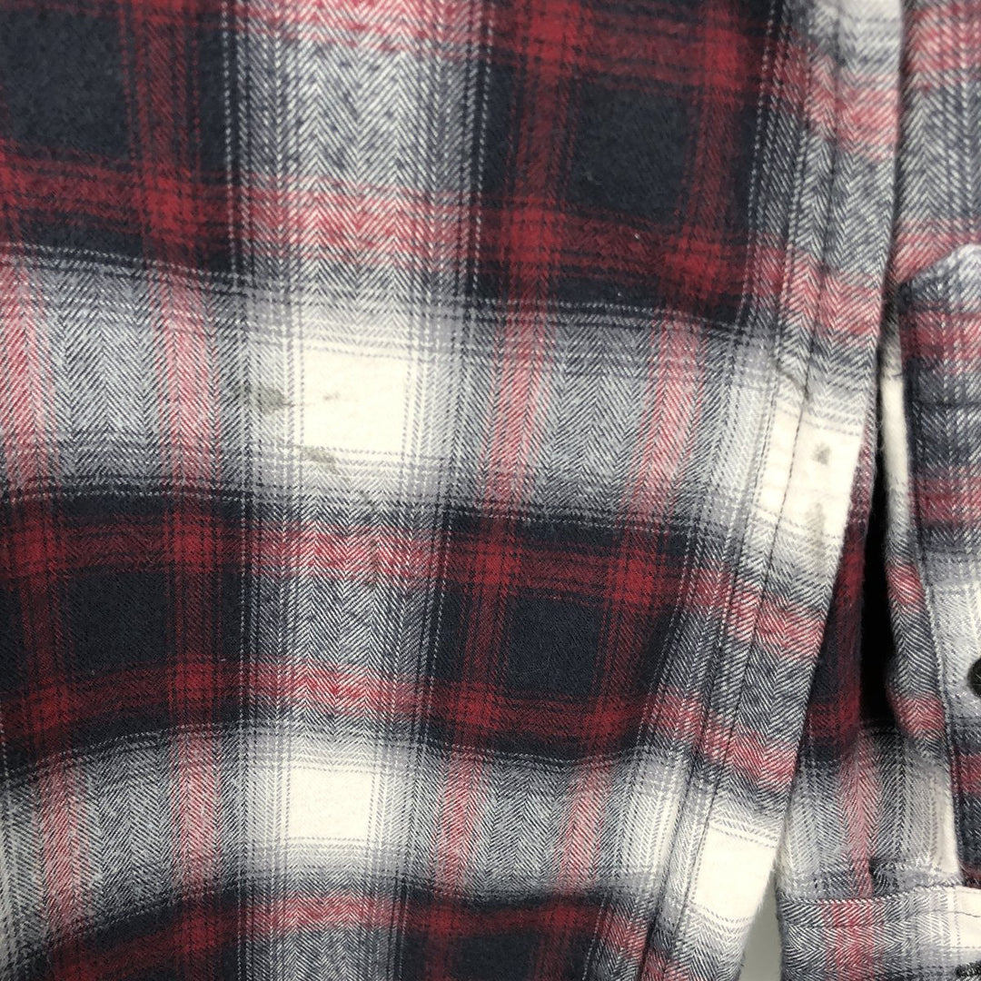 Eddie Bauer Relaxed Fit Ombre Check Long Sleeve Button-Down Light Flannel Check Shirt, Men's Size XL (approx.) cotton red type Vintage Second Hand