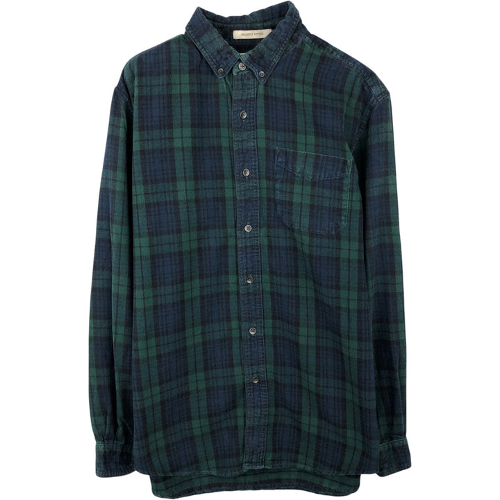 LLBean Blackwatch Check Long Sleeve Button-Down Flannel Check Shirt, Men's Size L cotton green type Vintage Second Hand
