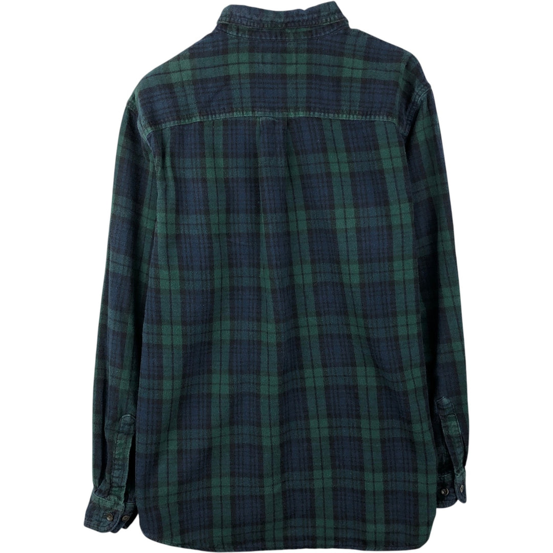 LLBean Blackwatch Check Long Sleeve Button-Down Flannel Check Shirt, Men's Size L cotton green type Vintage Second Hand