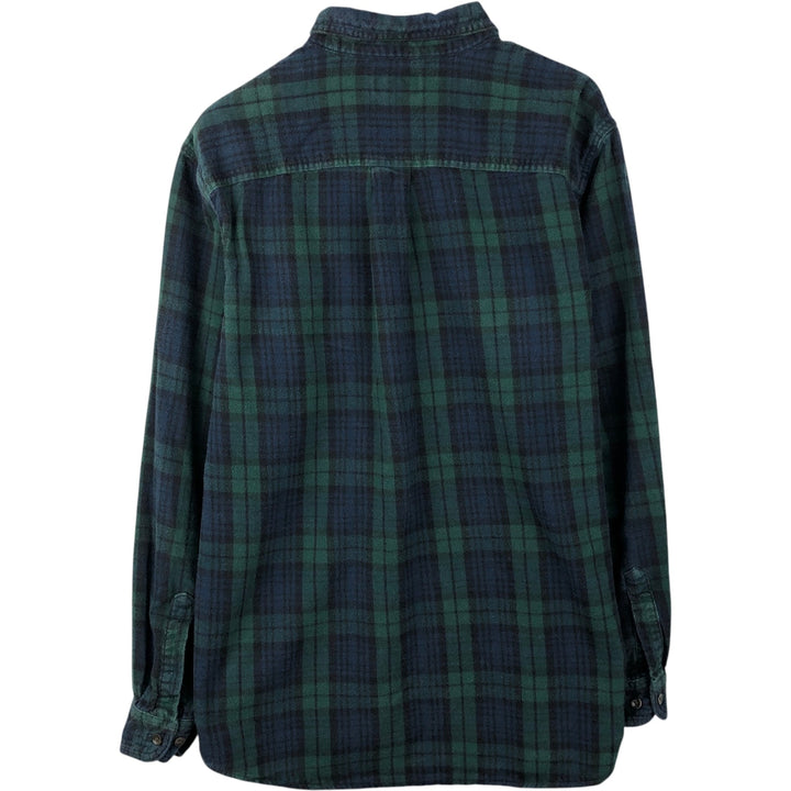 LLBean Blackwatch Check Long Sleeve Button-Down Flannel Check Shirt, Men's Size L cotton green type Vintage Second Hand