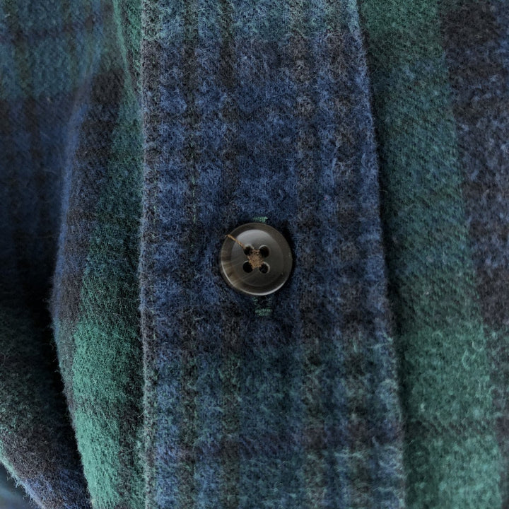 LLBean Blackwatch Check Long Sleeve Button-Down Flannel Check Shirt, Men's Size L cotton green type Vintage Second Hand
