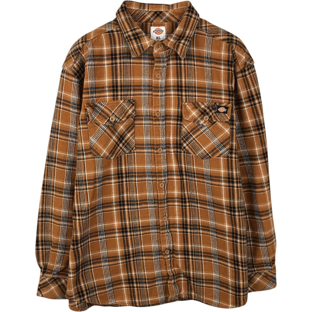 Dickies Long Sleeve Flannel Check Shirt Men's XL cotton brown type Vintage Second Hand