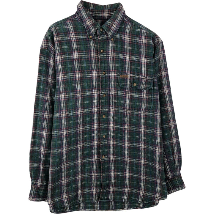 90s-00'S Woolrich Long-Sleeve Button-Down Flannel Check Shirt, Men's Size L (Equivalent), Vintage cotton green type Vintage Second Hand