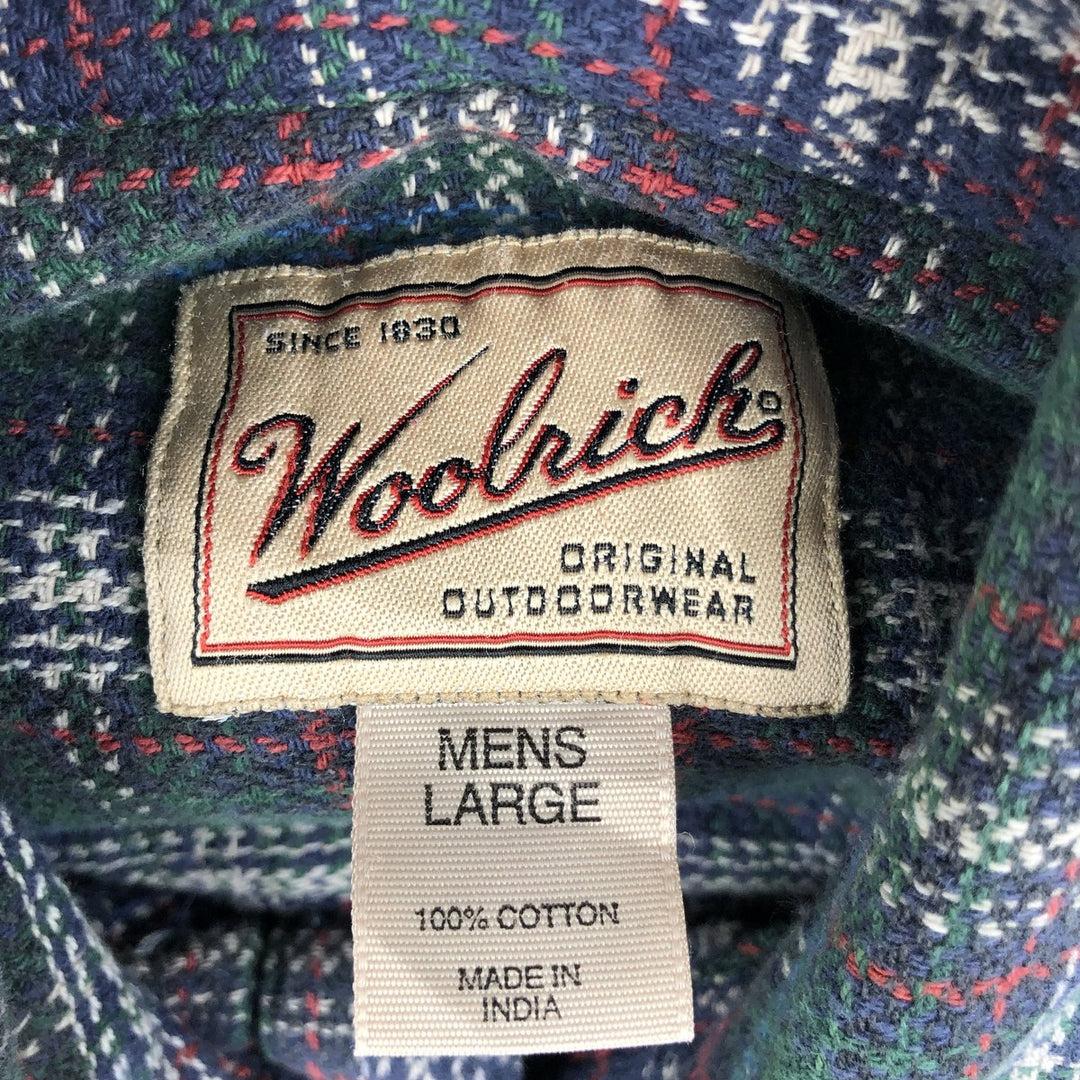 90s-00'S Woolrich Long-Sleeve Button-Down Flannel Check Shirt, Men's Size L (Equivalent), Vintage cotton green type Vintage Second Hand